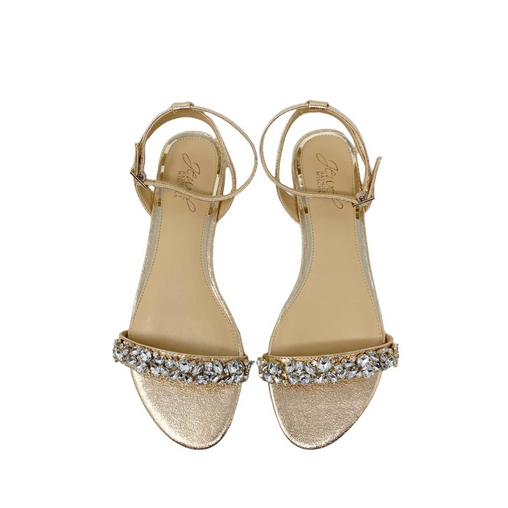 Badgley Mischka Gold and Pink Sandals with Rhinestone Embellishments